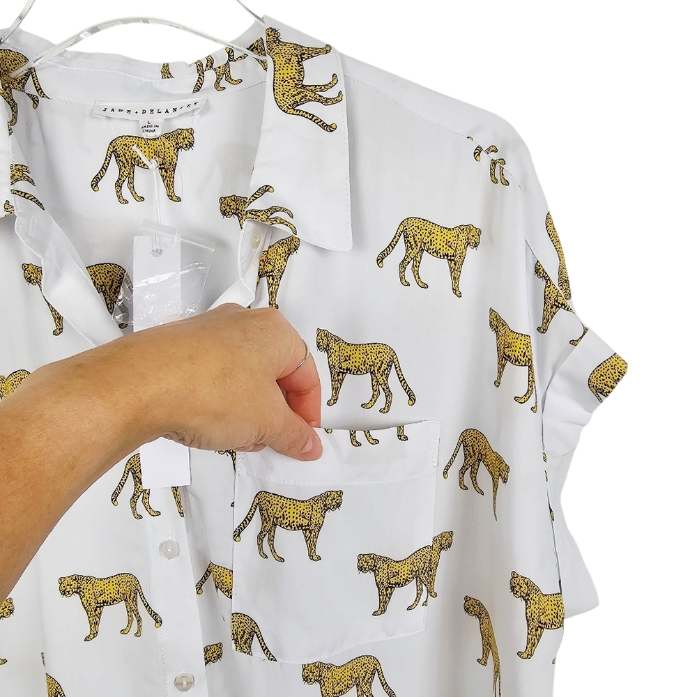 Jane & Delancey Cheetah Print Button Front Shirt NWT - Picture 6 of 8